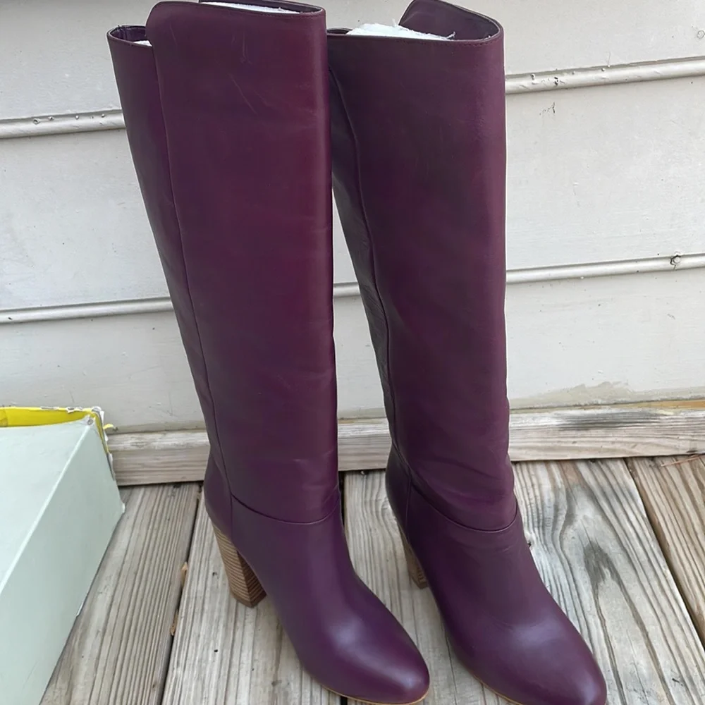 NIB- Kate Spade Saturday Burgundy Leather Knee High Block Heel Boots size 7.5